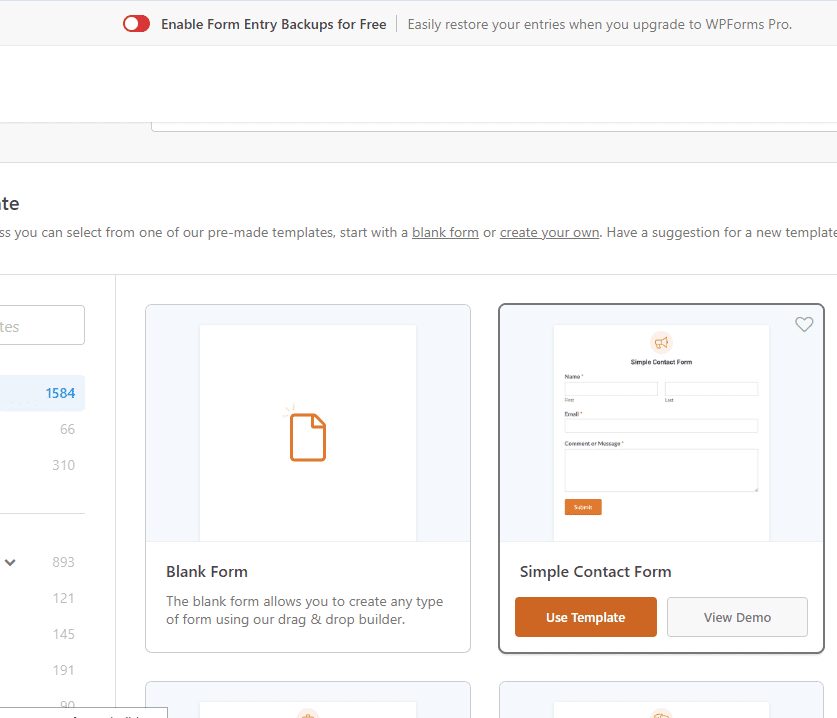 Simple contact form template in Add New Form
