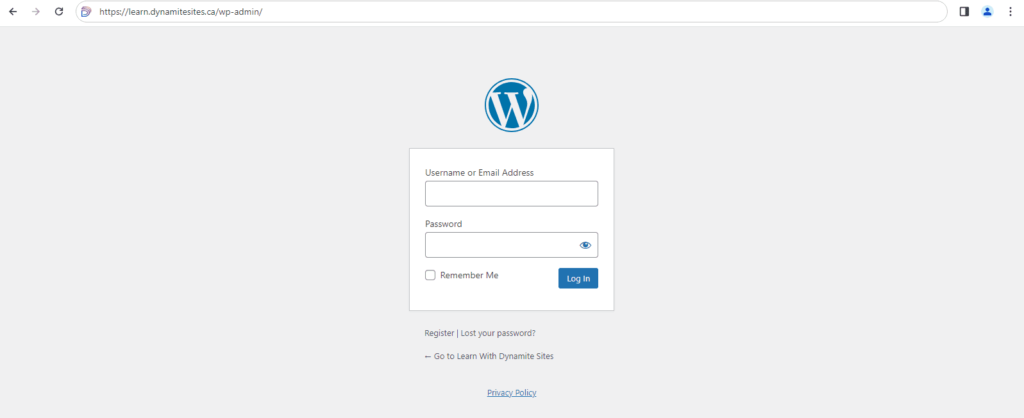 WordPress login screen