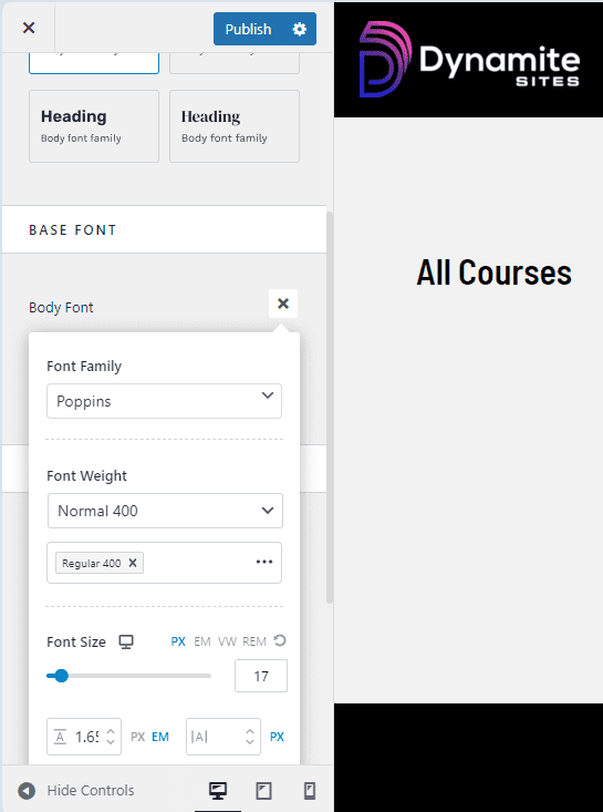 Typography options in customizer