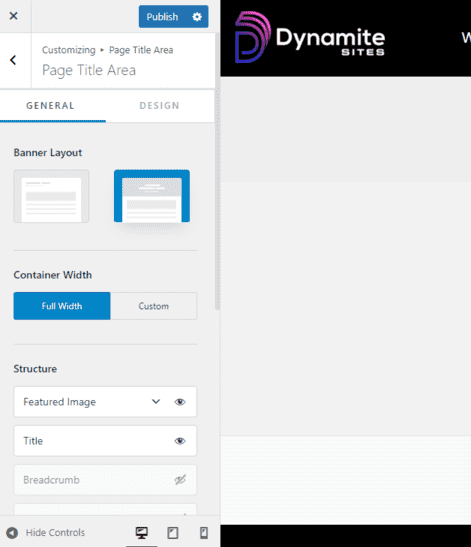 Page title area in WordPress customizer