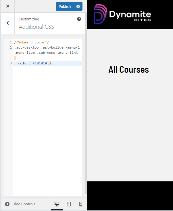 Additional CSS in WordPress customizer