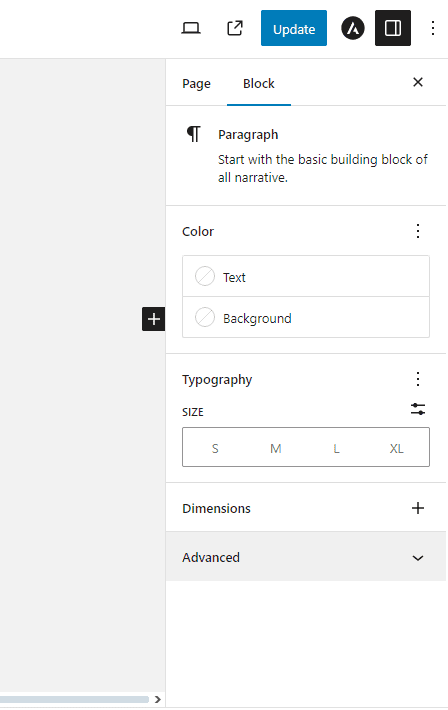 Paragraph settings in block editor