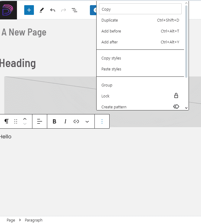 Editing paragraph block
