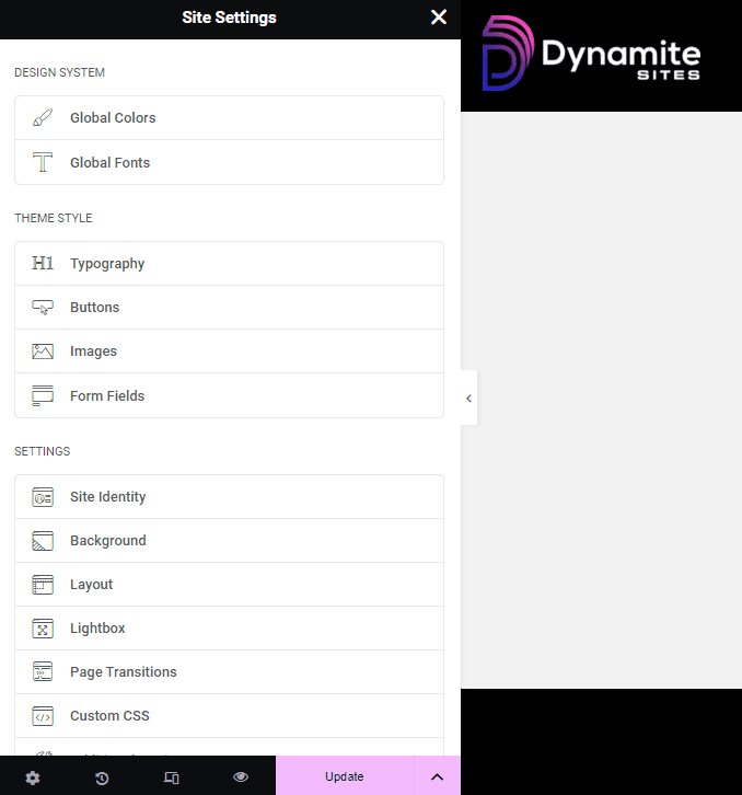 Elementor site settings