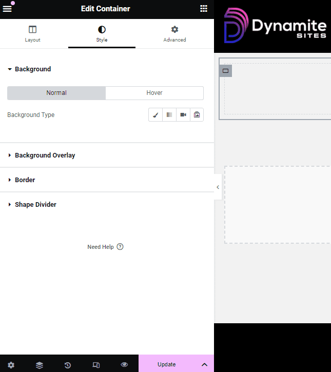 Style settings like for background