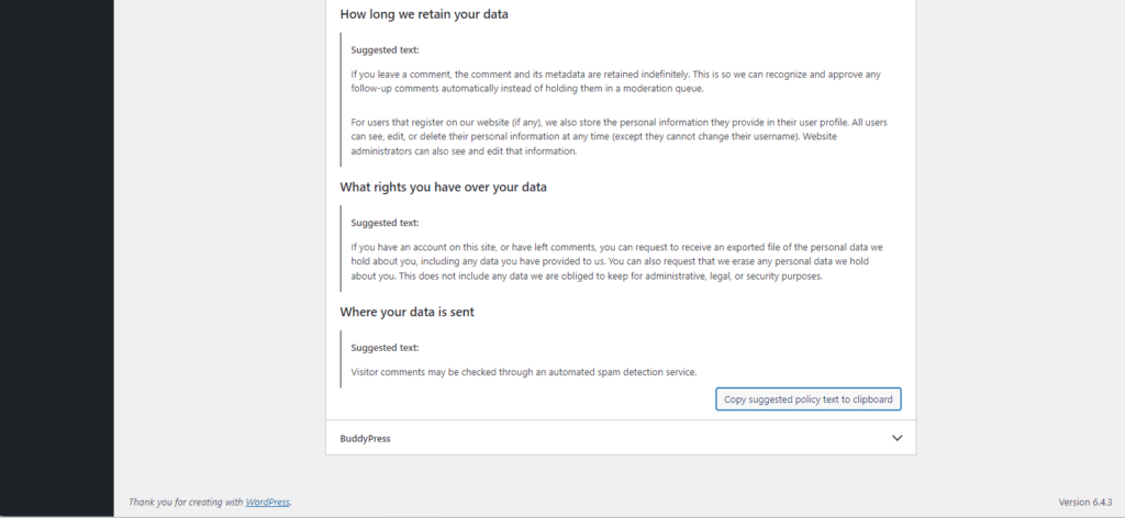 Copy suggested text from policy guide