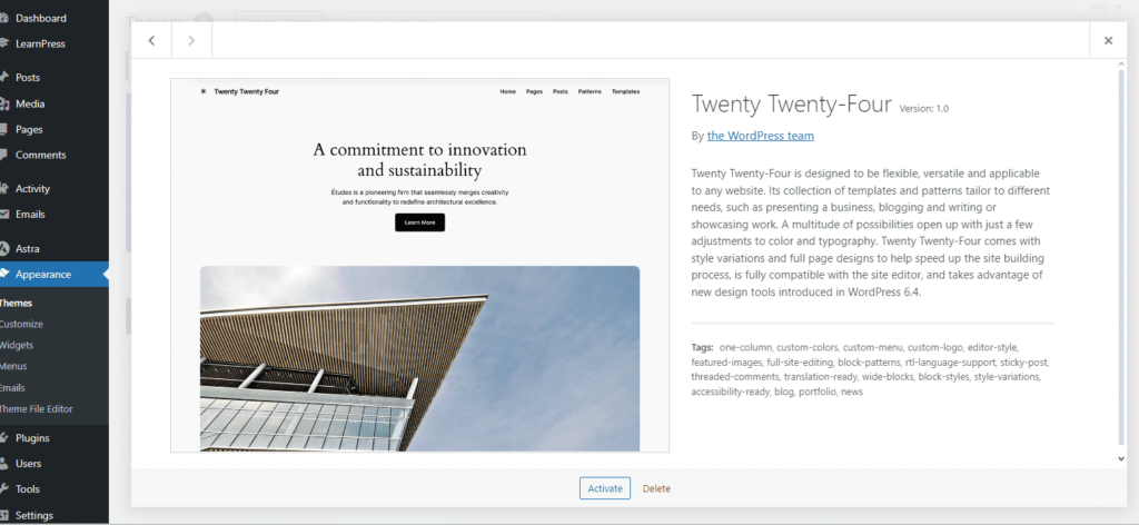 Default WordPress theme Twenty Twenty-Four