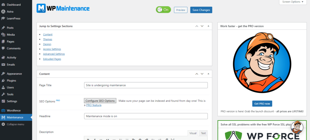 Maintenance page on