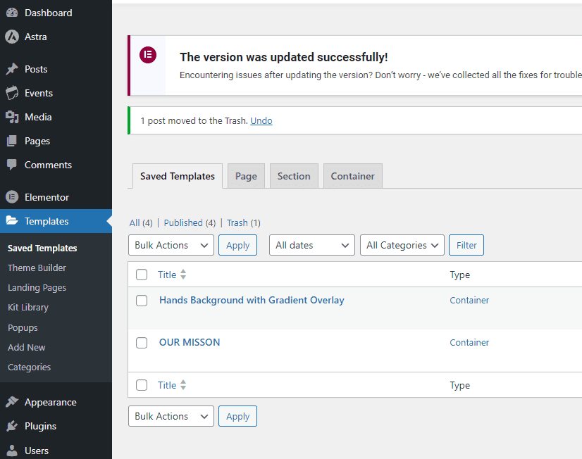 Finding saved templates in backend