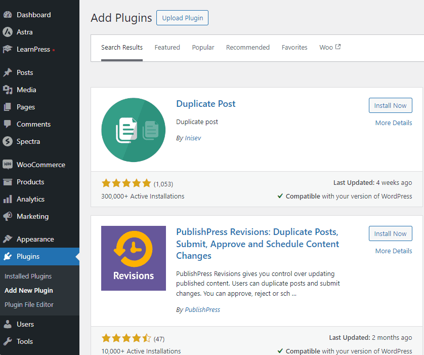 Installing Duplicate Post plugin