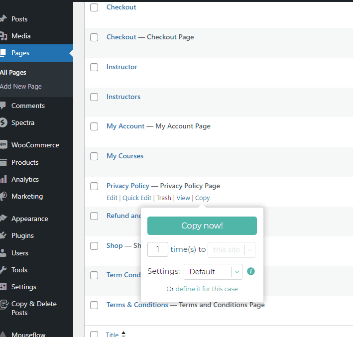 Making copies of pages or posts