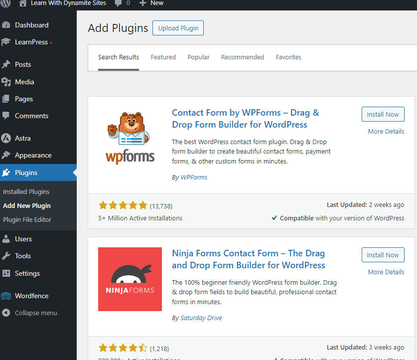WP Forms in plugin library