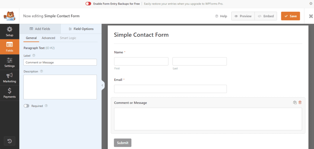 Editing simple contact form