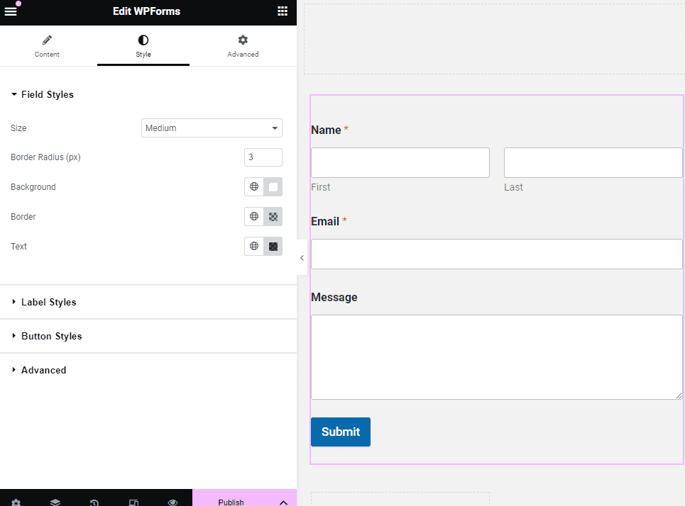 Styling form in Elementor WP Forms widget
