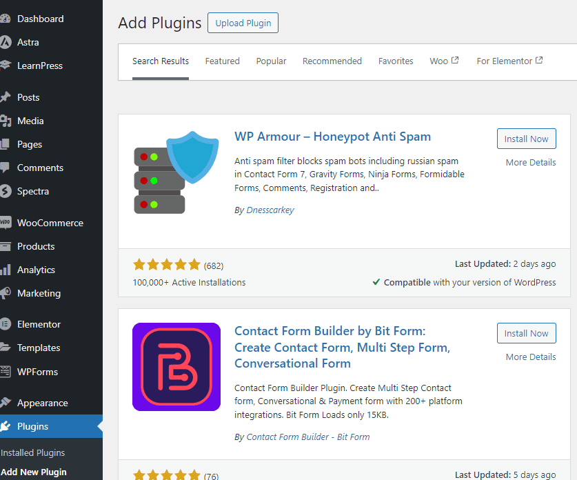 Finding WP Armour in plugin library