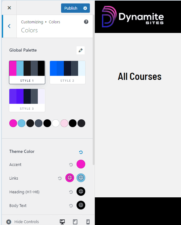 Color options in customizer