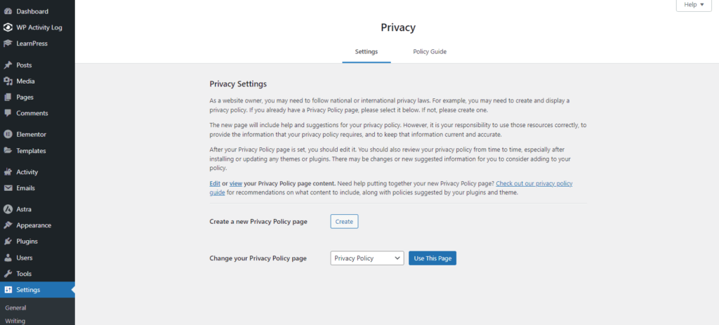 Privacy settings