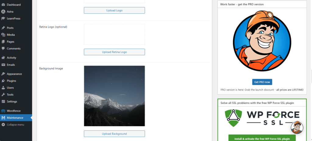 Changing the design of the maintenance page
