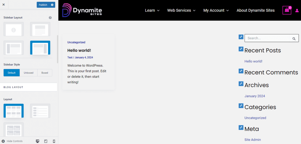 Astra sidebar for blog